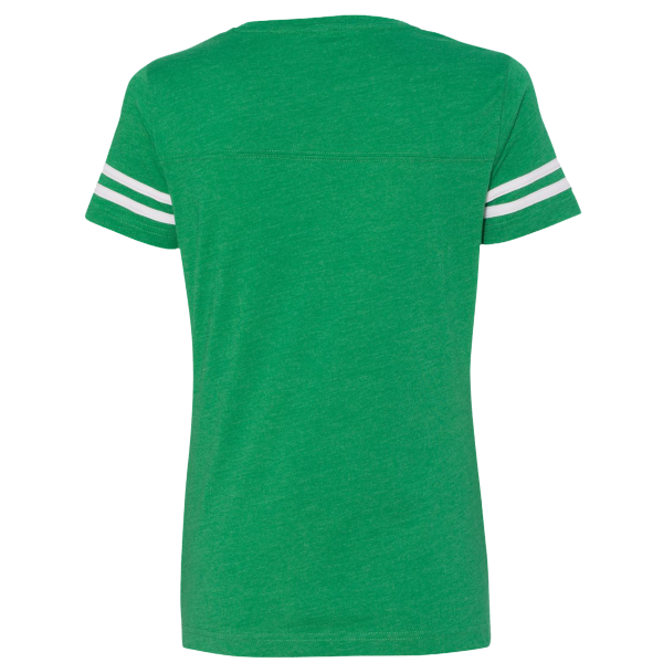 LAT Women's Football V-Neck Fine Jersey Tee, Vintage Green / White, Back view