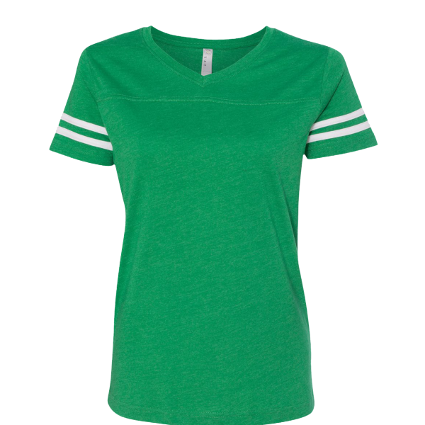 LAT Women's Football V-Neck Fine Jersey Tee, Vintage Green / White, Front view