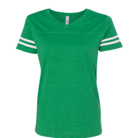 LAT Women's Football V-Neck Fine Jersey Tee, Vintage Green / White, Front view