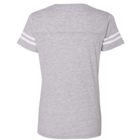 LAT Women's Football V-Neck Fine Jersey Tee, Vintage Heather / White, Back view