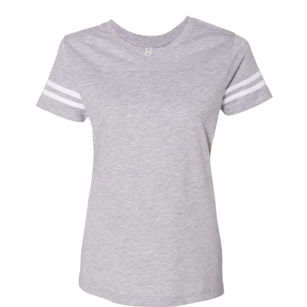 LAT Women's Football V-Neck Fine Jersey Tee, Vintage Heather / White, Front view
