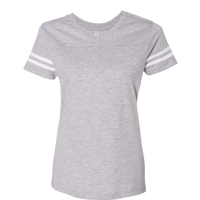 LAT Women's Football V-Neck Fine Jersey Tee, Vintage Heather / White, Front view
