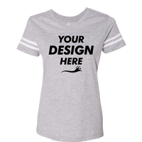 LAT Women's Football V-Neck Fine Jersey Tee, Vintage Heather / White, Front view, Mockup
