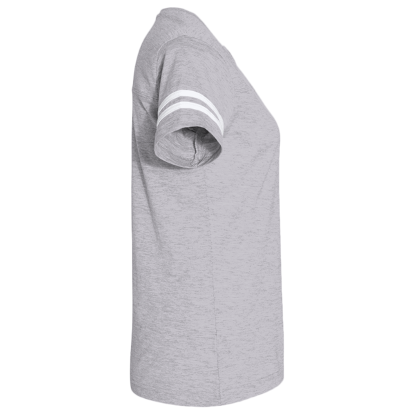 LAT Women's Football V-Neck Fine Jersey Tee, Vintage Heather / White, Right Sleeve view