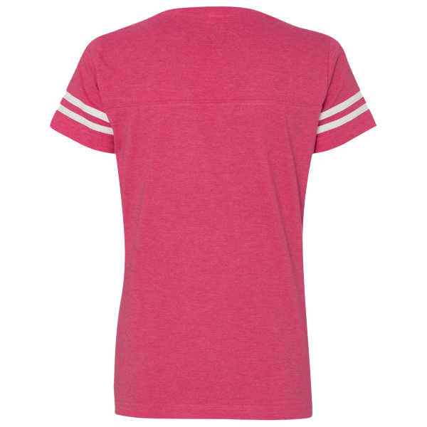 LAT Women's Football V-Neck Fine Jersey Tee, Vintage Hot Pink / White, Back view
