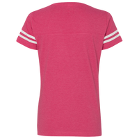 LAT Women's Football V-Neck Fine Jersey Tee, Vintage Hot Pink / White, Back view