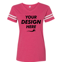 LAT Women's Football V-Neck Fine Jersey Tee, Vintage Hot Pink / White, Front view, Mockup
