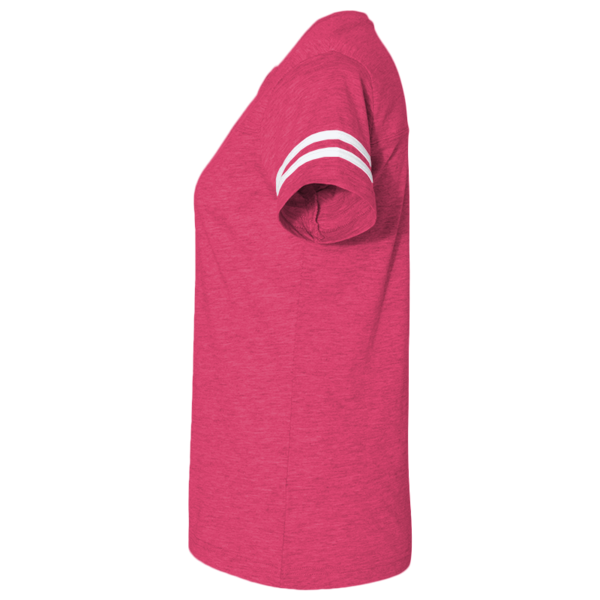 LAT Women's Football V-Neck Fine Jersey Tee, Vintage Hot Pink / White, Left Sleeve view