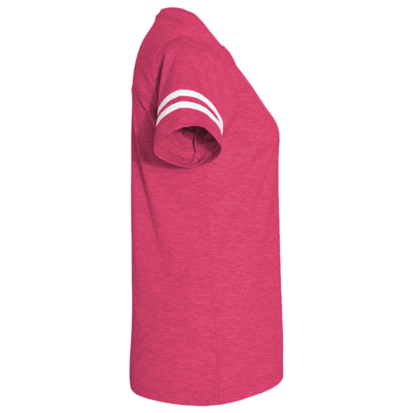 LAT Women's Football V-Neck Fine Jersey Tee, Vintage Hot Pink / White, Right Sleeve view