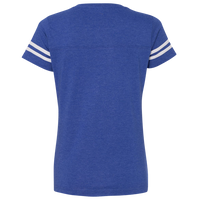 LAT Women's Football V-Neck Fine Jersey Tee, Vintage Royal / White, Back view