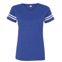 LAT Women's Football V-Neck Fine Jersey Tee, Vintage Royal / White, Front view