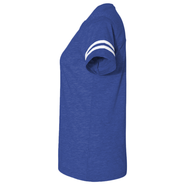 LAT Women's Football V-Neck Fine Jersey Tee, Vintage Royal / White, Left Sleeve view