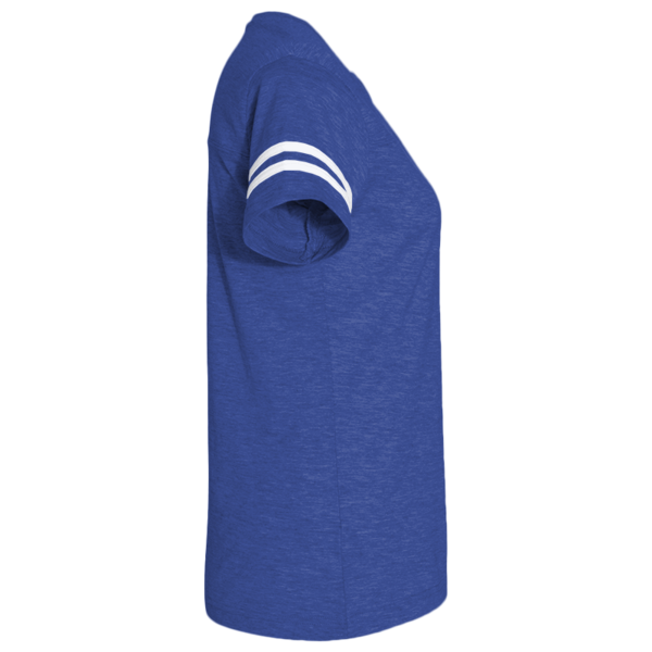 LAT Women's Football V-Neck Fine Jersey Tee, Vintage Royal / White, Right Sleeve view