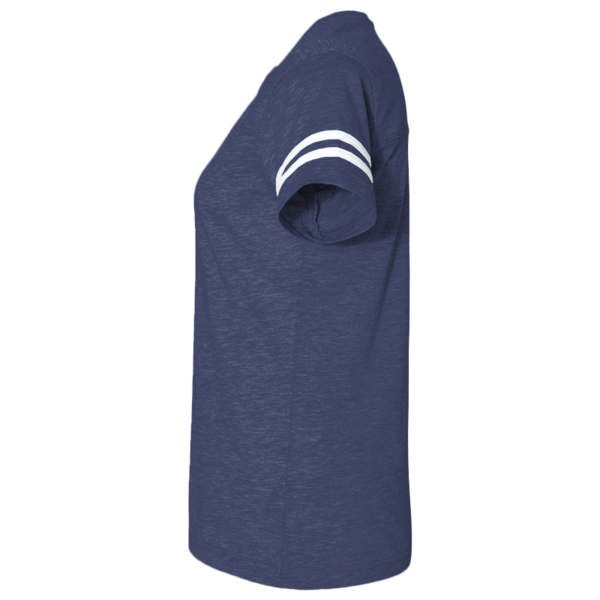LAT Women's Football V-Neck Fine Jersey Tee, Vintage True Navy / Blended White, Left Sleeve view