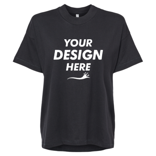 LAT Women's Hi-Lo Tee, Black, Front view, Mockup