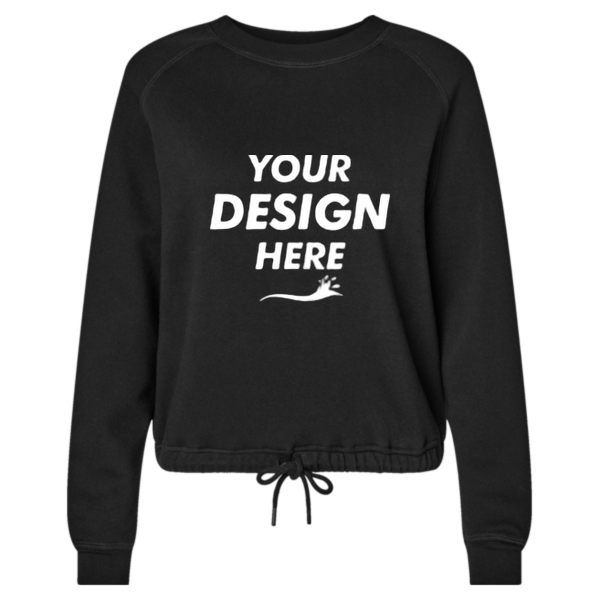 LAT Women's Relaxed 3-End Boxy Fleece Crewneck Sweatshirt, Black, Front view, Mockup