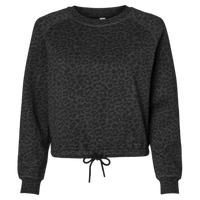 LAT Women's Relaxed 3-End Boxy Fleece Crewneck Sweatshirt, Black Leopard, Front view