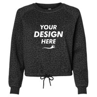 LAT Women's Relaxed 3-End Boxy Fleece Crewneck Sweatshirt, Black Leopard, Front view, Mockup