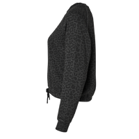 LAT Women's Relaxed 3-End Boxy Fleece Crewneck Sweatshirt, Black Leopard, Left Sleeve view