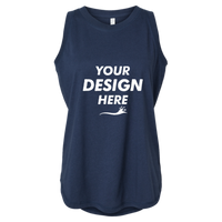LAT Women's Relaxed Fine Jersey Tank, Denim, Front view, Mockup