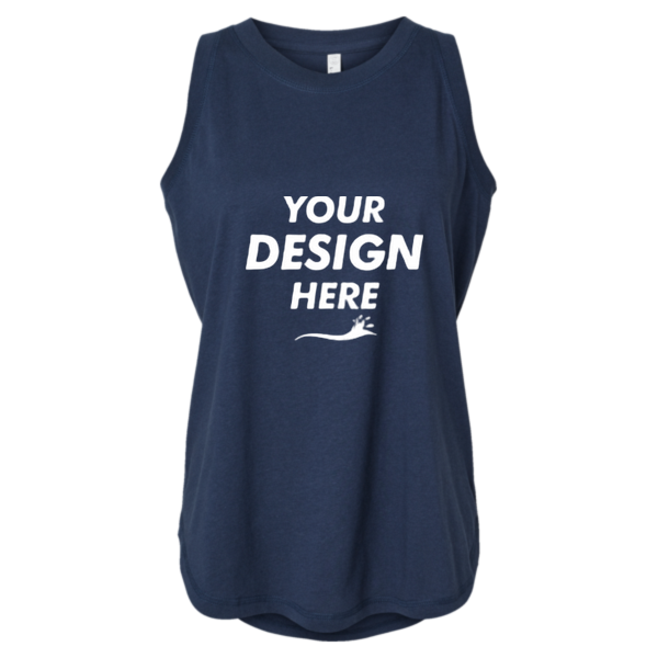 LAT Women's Relaxed Fine Jersey Tank, Denim, Front view, Mockup