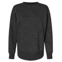 LAT Women's Weekend Fleece Crewneck Sweatshirt, Black Leopard, Front view