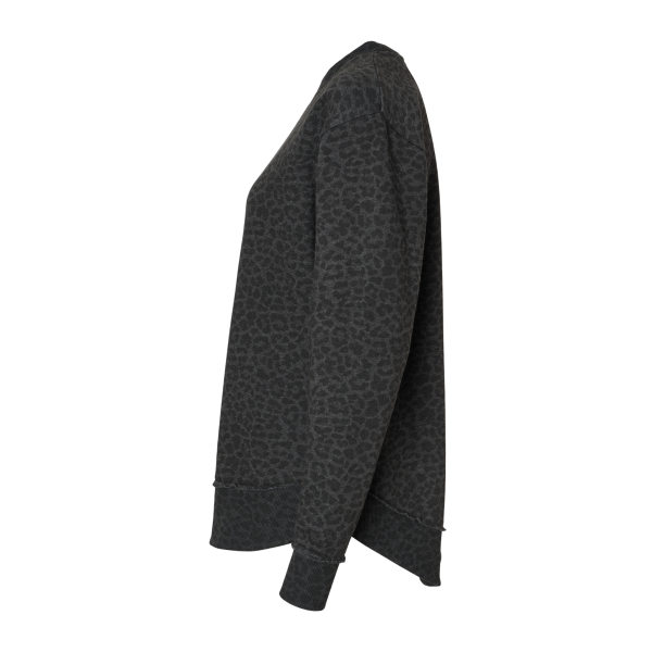 LAT Women's Weekend Fleece Crewneck Sweatshirt, Black Leopard, Left Sleeve view