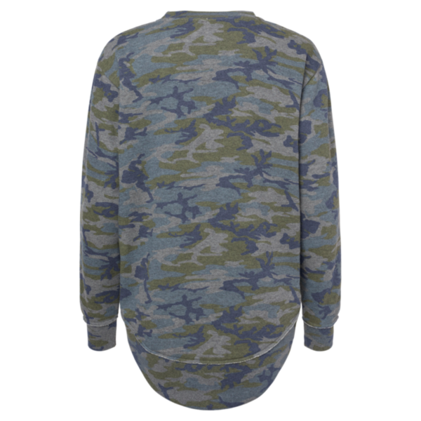 LAT Women's Weekend Fleece Crewneck Sweatshirt, Vintage Camo, Back view