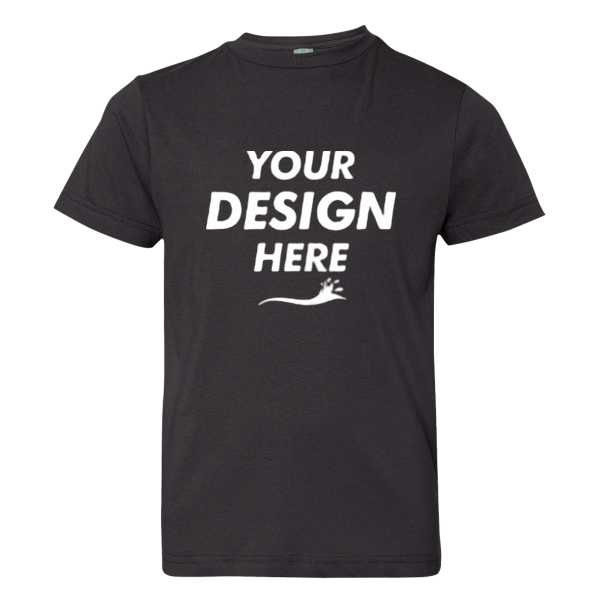LAT Youth Fine Jersey Tee, Black / Black, Front view, Mockup