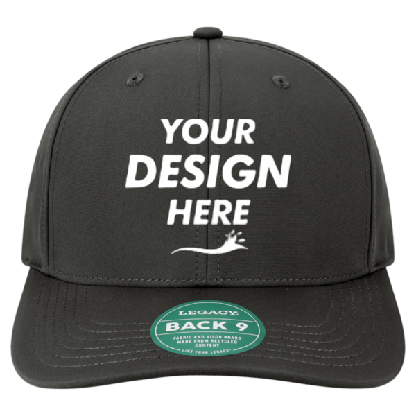 LEGACY Back Nine Cap, Black, Front view, Mockup