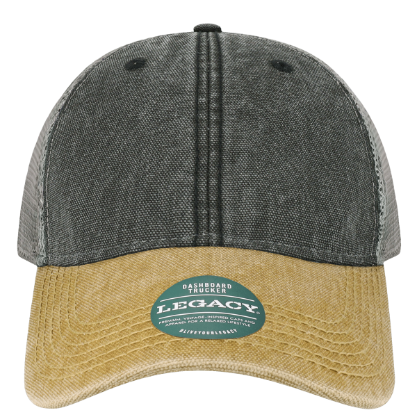 LEGACY Dashboard Trucker Cap, Black / Camel / Grey, Front view