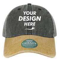LEGACY Dashboard Trucker Cap, Black / Camel / Grey, Front view, Mockup