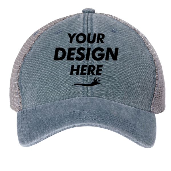 LEGACY Dashboard Trucker Cap, Blue Steel / Grey / Grey, Front view, Mockup