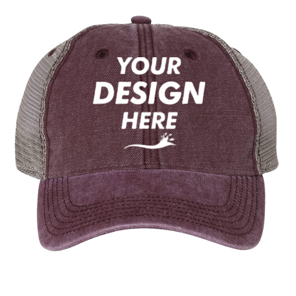 LEGACY Dashboard Trucker Cap, Burgundy / Grey / Grey, Front view, Mockup