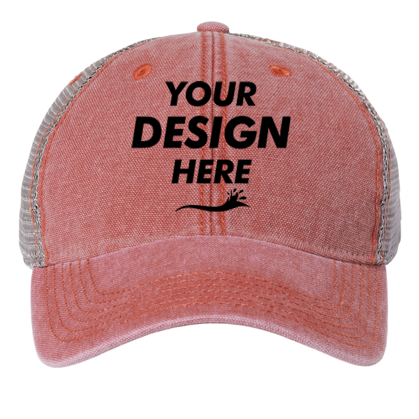 LEGACY Dashboard Trucker Cap, Nantucket Red / Grey / Grey, Front view, Mockup