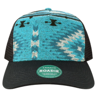 LEGACY Five-Panel Adjustable Cap, Aqua Aztec / Black, Front view