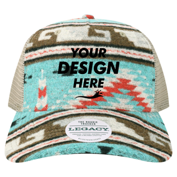 LEGACY Five-Panel Adjustable Cap, Aztec / Aztec, Front view, Mockup