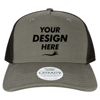 LEGACY Five-Panel Adjustable Cap, Charcoal Slub / Black, Front view, Mockup