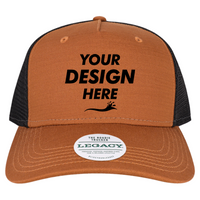 LEGACY Five-Panel Adjustable Cap, Copper Slub / Black, Front view, Mockup