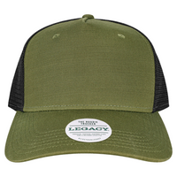LEGACY Five-Panel Adjustable Cap, Olive Slub / Black, Front view