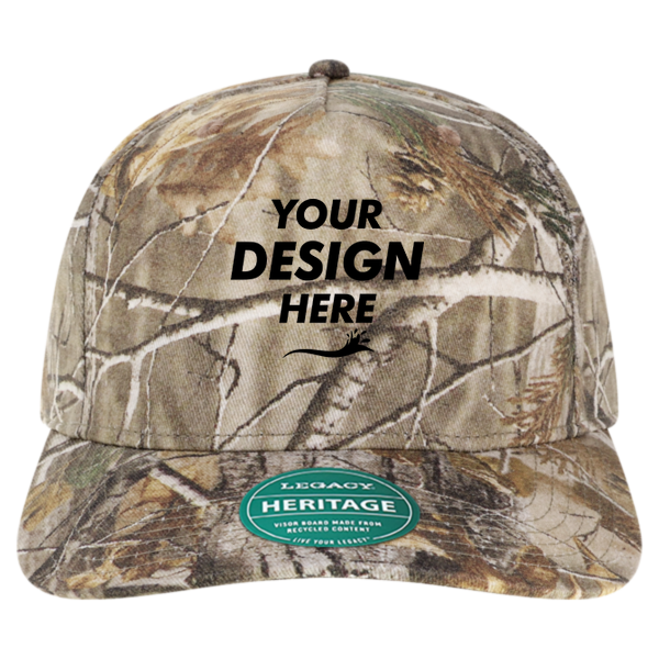 LEGACY Heritage Twill Cap, Brown Wood Camo / Brown Wood Camo, Front view, Mockup