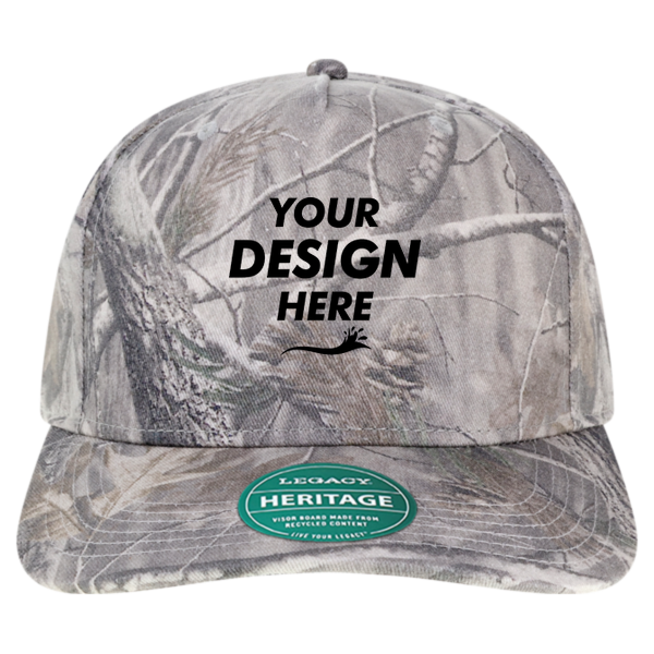 LEGACY Heritage Twill Cap, Faded Wood Camo / Faded Wood Camo, Front view, Mockup