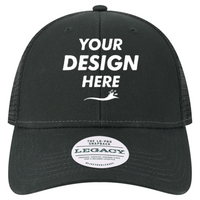 LEGACY Lo-Pro Snapback Trucker Cap, Black / Black, Front view, Mockup