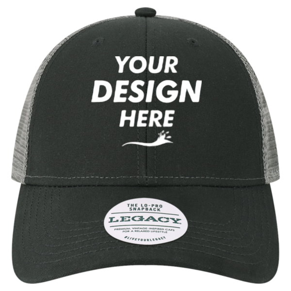 LEGACY Lo-Pro Snapback Trucker Cap, Black / Dark Grey, Front view, Mockup