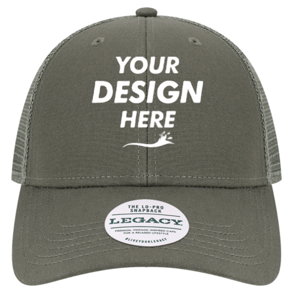LEGACY Lo-Pro Snapback Trucker Cap, Dark Grey / Dark Grey, Front view, Mockup