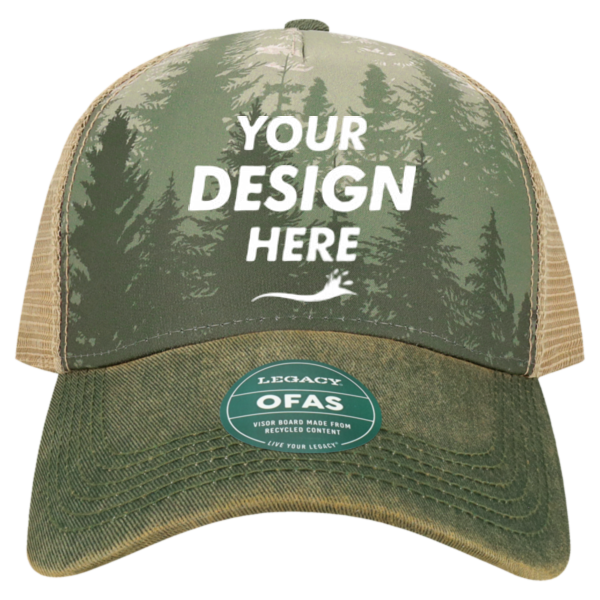 LEGACY Old Favorite Five-Panel Trucker Cap, Deep Forest / Deep Forest / Deep Forest, Front view, Mockup