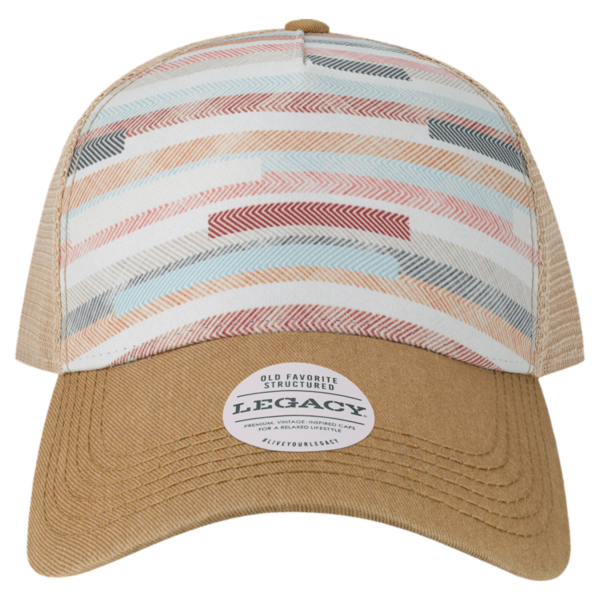 LEGACY Old Favorite Five-Panel Trucker Cap, Fabric Stripes / Fabric Stripes / Fabric Stripes, Front view