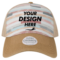 LEGACY Old Favorite Five-Panel Trucker Cap, Fabric Stripes / Fabric Stripes / Fabric Stripes, Front view, Mockup