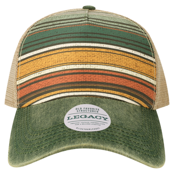 LEGACY Old Favorite Five-Panel Trucker Cap, Green Stripe / Green Stripe / Green Stripe, Front view