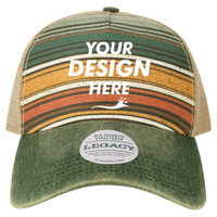 LEGACY Old Favorite Five-Panel Trucker Cap, Green Stripe / Green Stripe / Green Stripe, Front view, Mockup